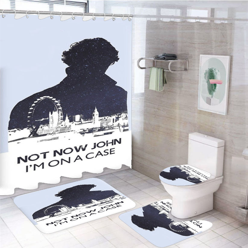 Now Now John, I'M On A Case 4Pcs Bathroom Set Shower Curtain