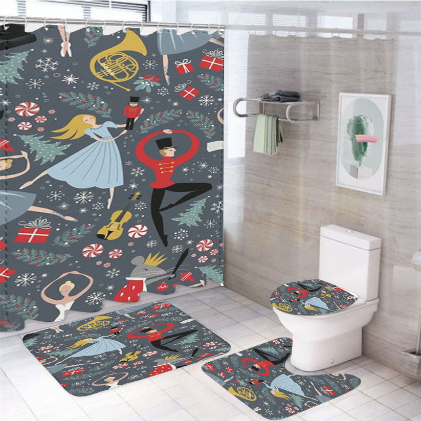 Nutcracker Ballet Pattern - Christmas 4Pcs Bathroom Set Shower Curtain