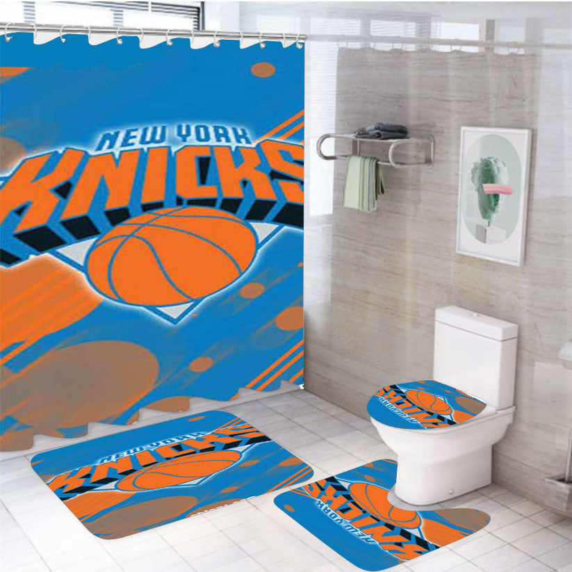 Ny Knicks Circles Stripes 4Pcs Bathroom Set Shower Curtain