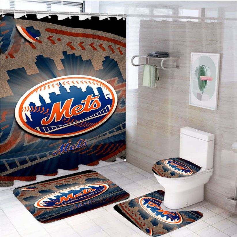 Ny Mets 4Pcs Bathroom Set Shower Curtain