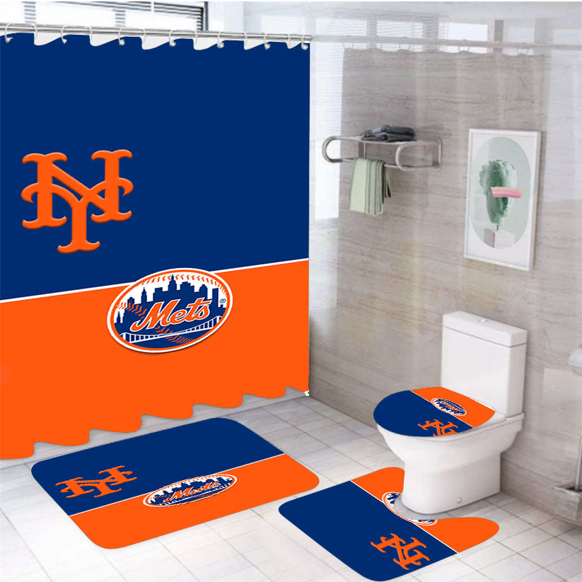 Ny Mets Minimalist Wallpaper 4Pcs Bathroom Set Shower Curtain