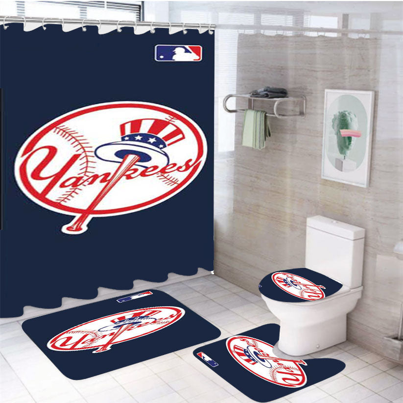 Ny Yankees Big Logo Ball 4Pcs Bathroom Set Shower Curtain