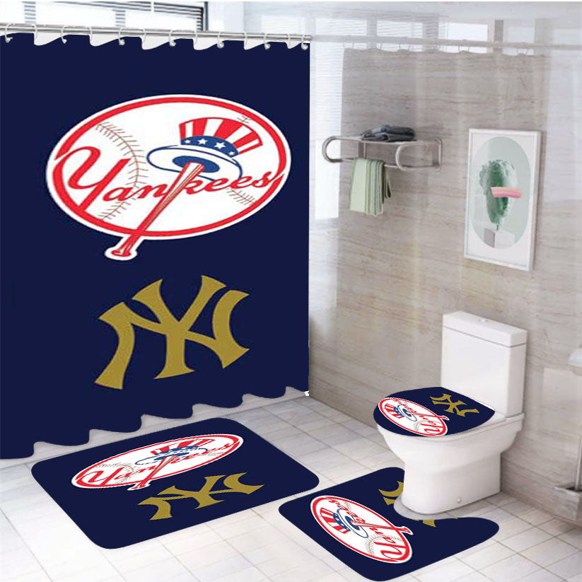 Ny Yankees Two Logos 4Pcs Bathroom Set Shower Curtain