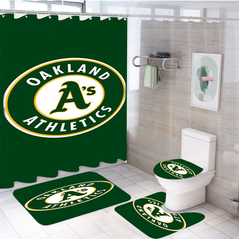 Oakland Athletics Baseball Logo Green 4Pcs Bathroom Set Shower Curtain