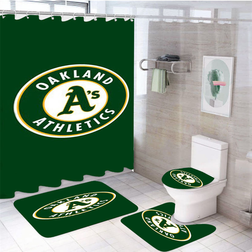 Oakland Athletics Green 4Pcs Bathroom Set Shower Curtain