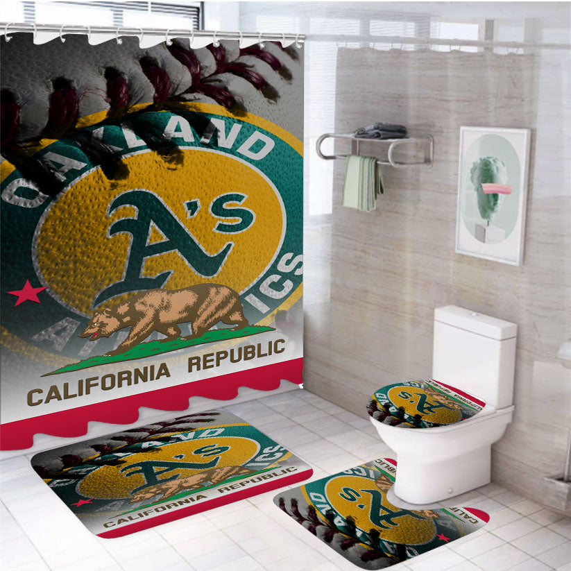Oakland Athletics Logo California Republic 4Pcs Bathroom Set Shower Curtain