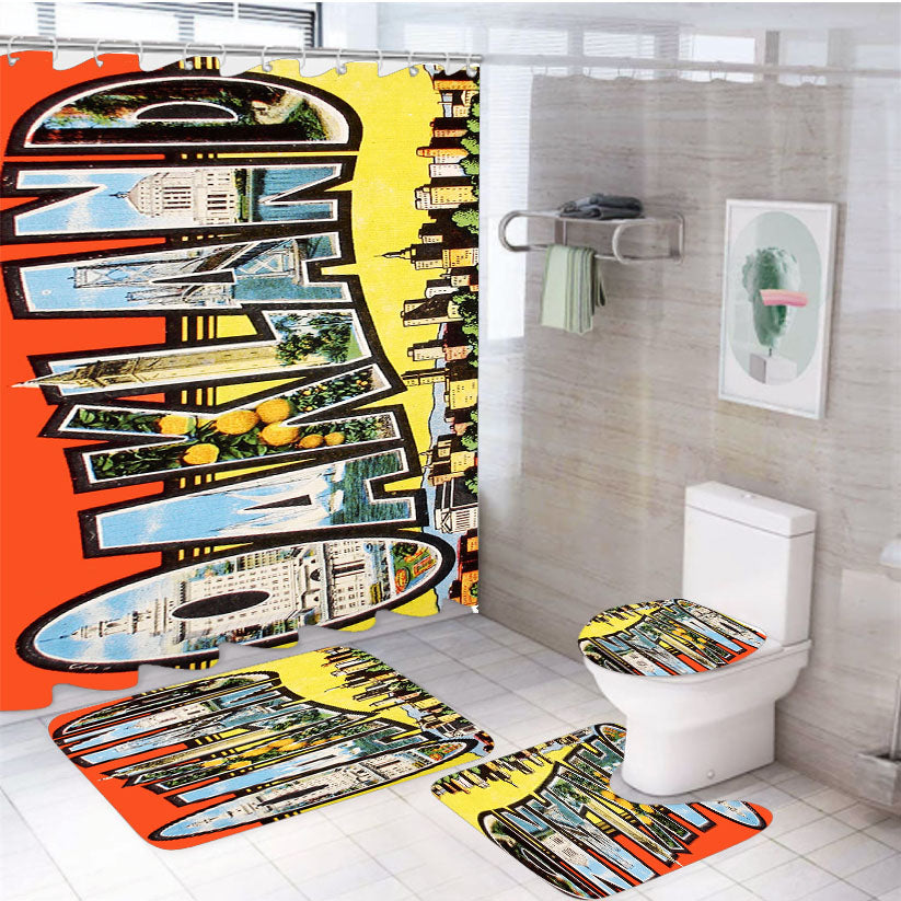 Oakland Postcard 2 4Pcs Bathroom Set Shower Curtain