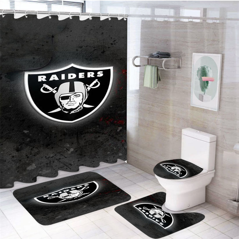 Oakland Raiders Black 4Pcs Bathroom Set Shower Curtain