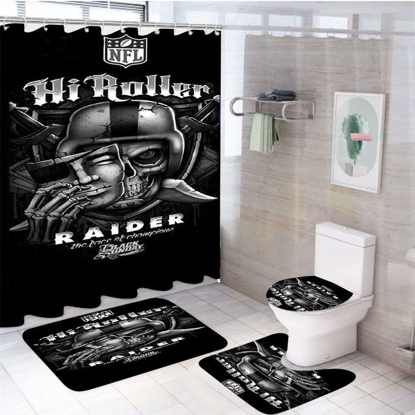 Oakland Raiders Black Sunday Nfl 4Pcs Bathroom Set Shower Curtain