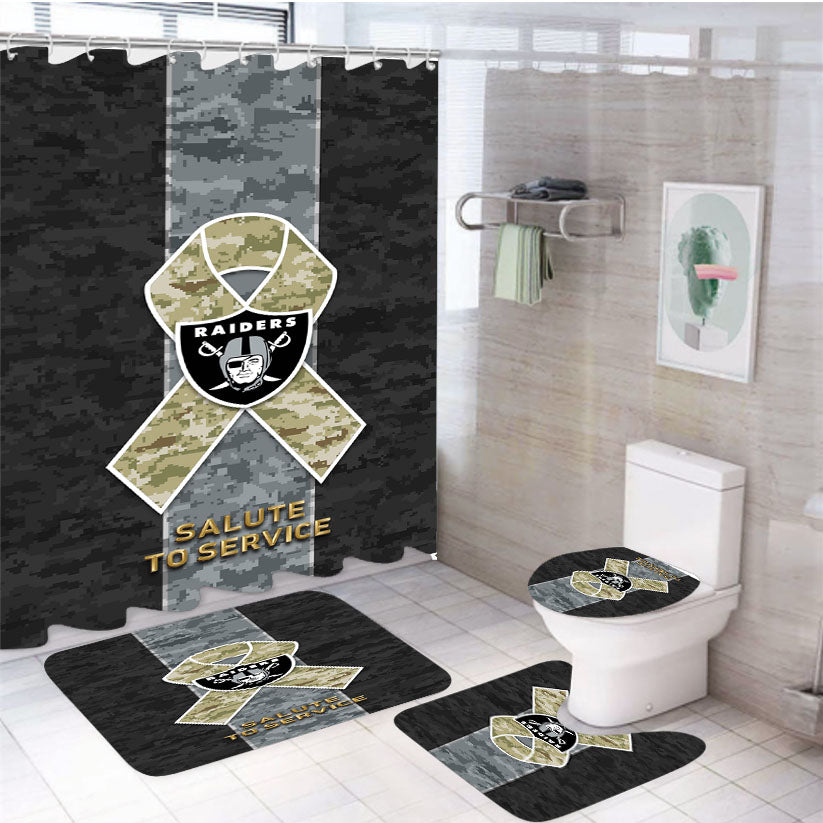 Oakland Raiders Salute To Service 4Pcs Bathroom Set Shower Curtain