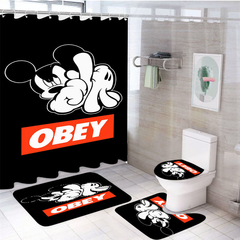 Obey Mickey Mouse 4Pcs Bathroom Set Shower Curtain