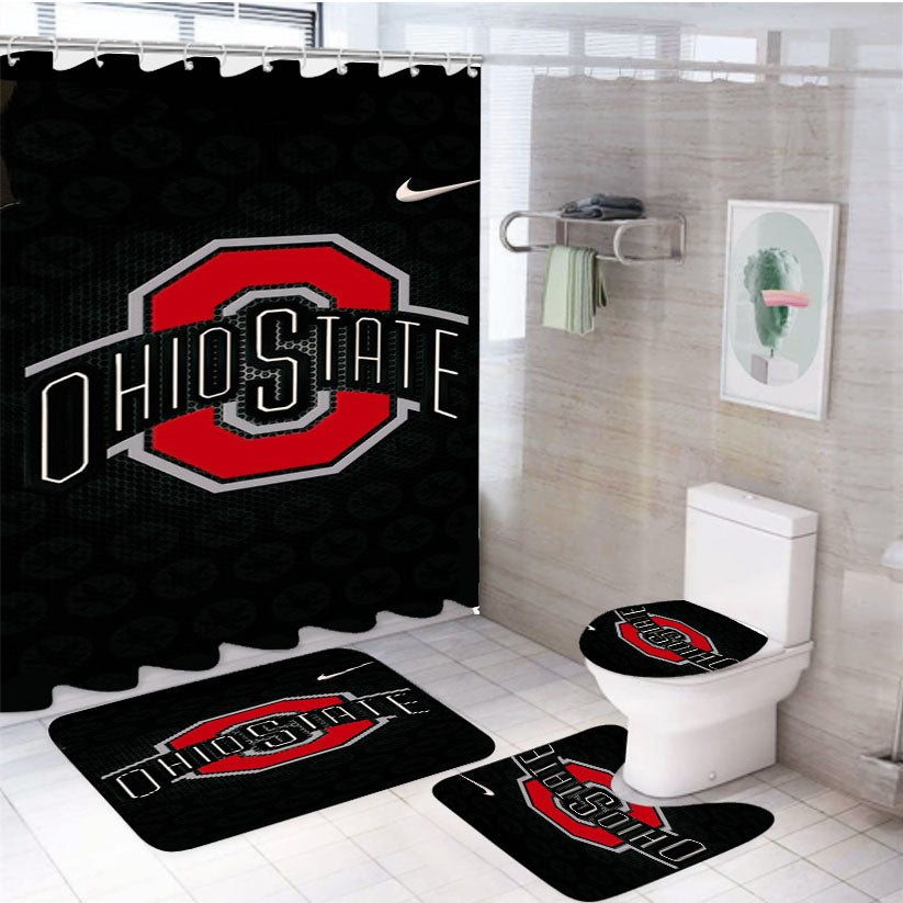Ohio State Buckeyes 987 4Pcs Bathroom Set Shower Curtain