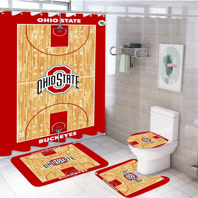 Ohio State Buckeyes Basketball Court 4Pcs Bathroom Set Shower Curtain