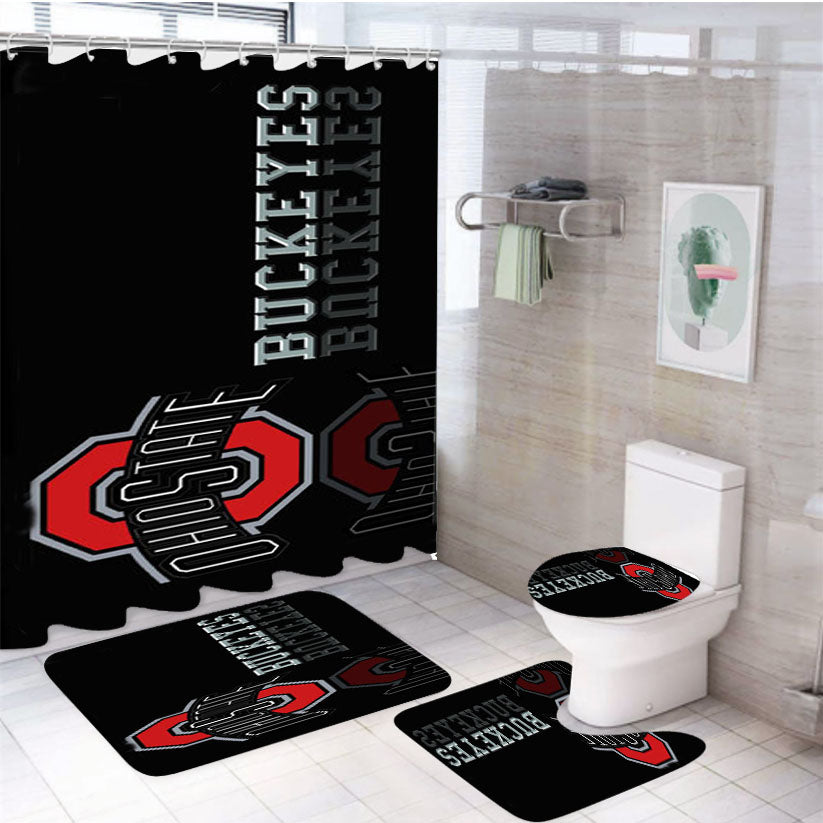 Ohio State Buckeyes Black 4Pcs Bathroom Set Shower Curtain
