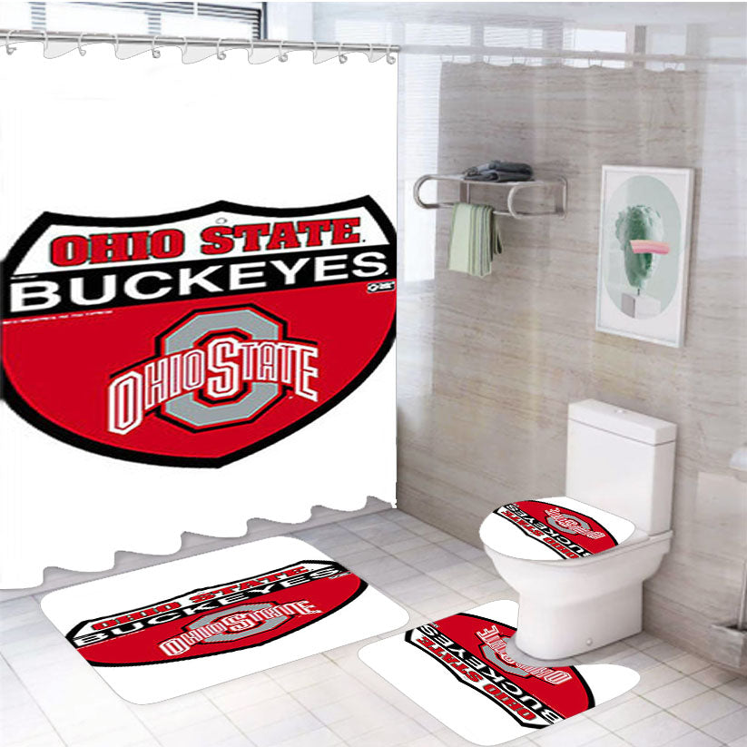 Ohio State Buckeyes Logo 4Pcs Bathroom Set Shower Curtain