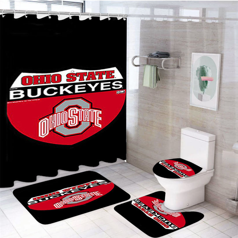 Ohio State Buckeyes Logo Black 4Pcs Bathroom Set Shower Curtain