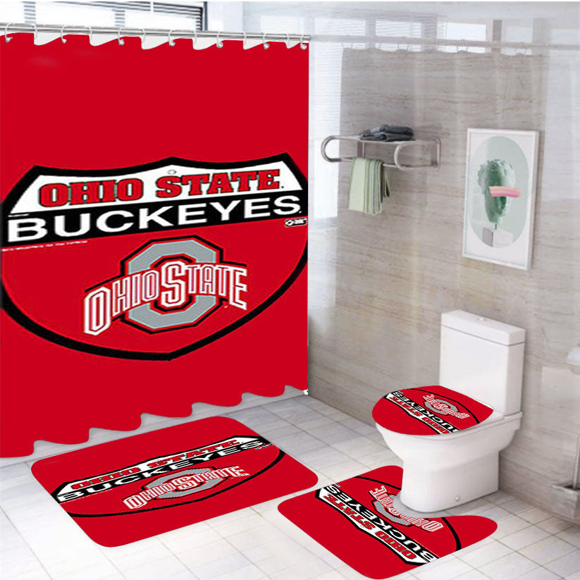 Ohio State Buckeyes Logo Red 4Pcs Bathroom Set Shower Curtain