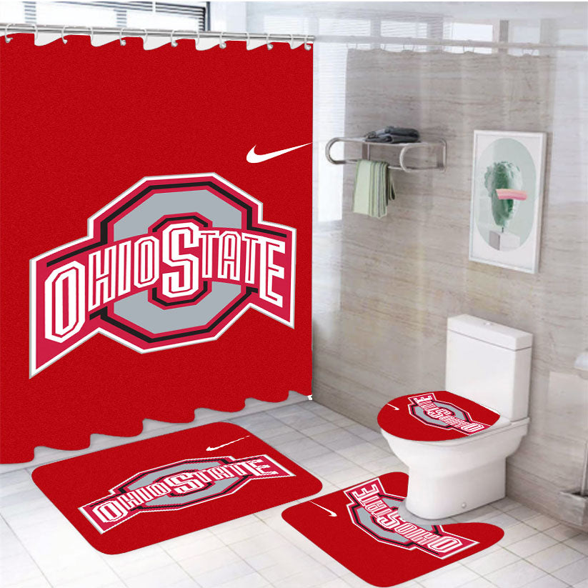 Ohio State Red Wallpaper Logo 4Pcs Bathroom Set Shower Curtain