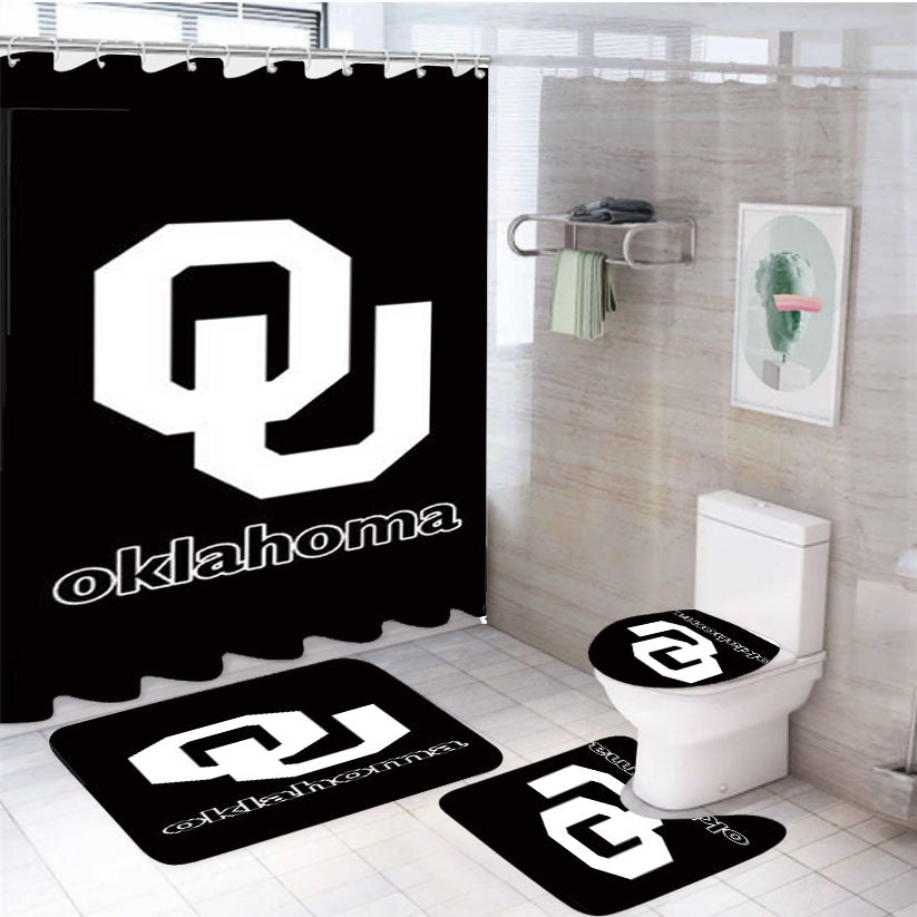 Oklahoma Sooners Black Logo 4Pcs Bathroom Set Shower Curtain