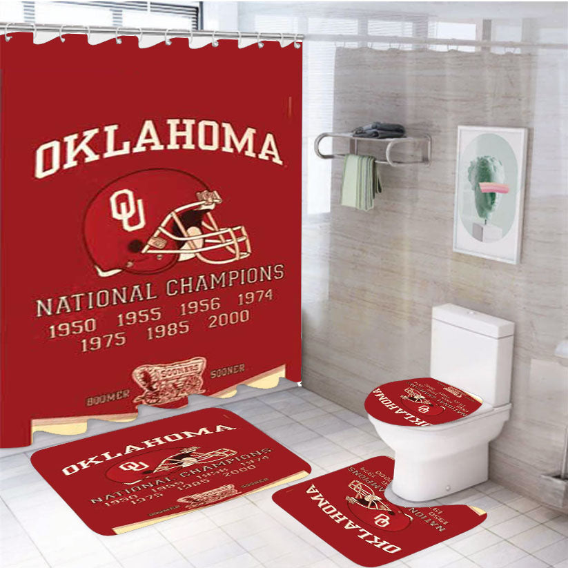 Oklahoma Sooners Championship Banner 4Pcs Bathroom Set Shower Curtain