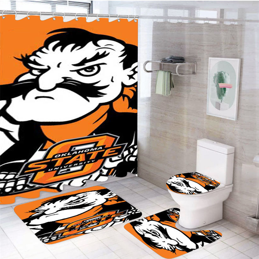 Oklahoma State Big Cowboy 4Pcs Bathroom Set Shower Curtain