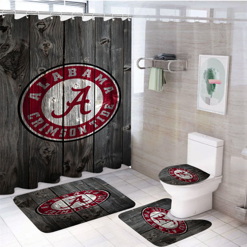 Old Alabama Crimson Tide Nfl Logo Dark Wood Wallpaper 4Pcs Bathroom Set Shower Curtain