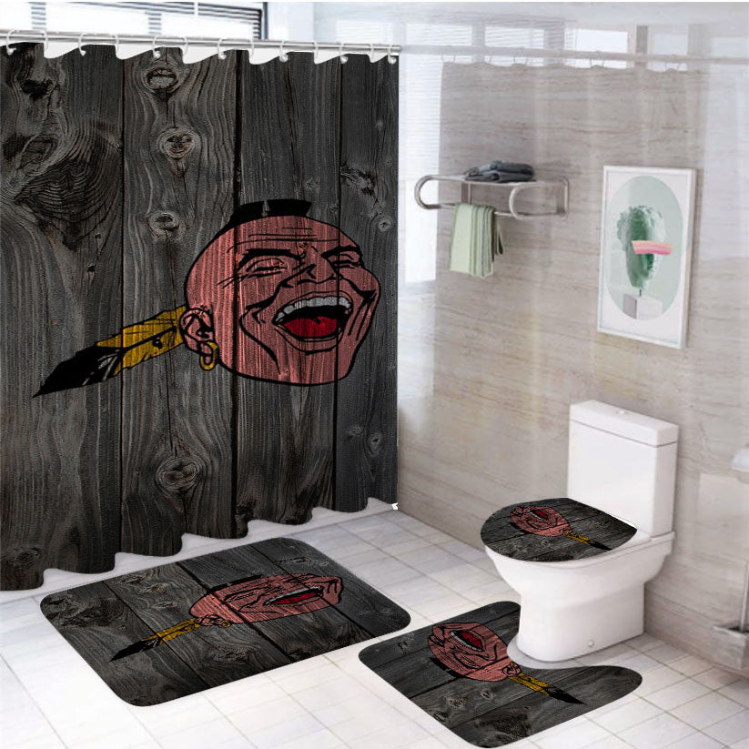 Old Boston Braves Mlb Logo Dark Wood Wallpaper 4Pcs Bathroom Set Shower Curtain