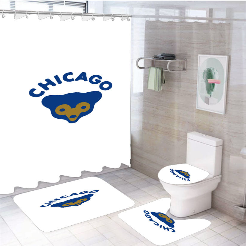 Old Chicago Cubs Logo Stripe 4Pcs Bathroom Set Shower Curtain