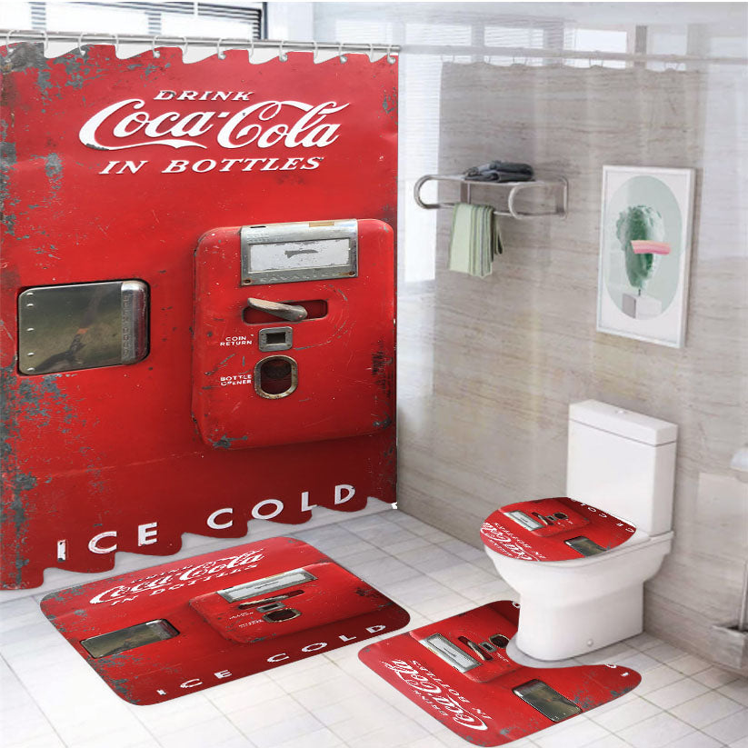 Old Coca Cola Ice Cold Vending Machine 4Pcs Bathroom Set Shower Curtain