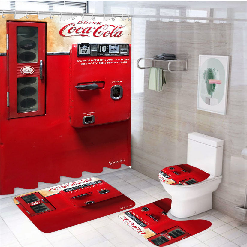 Old Coca Cola Soft Drink Vending Machine 4Pcs Bathroom Set Shower Curtain