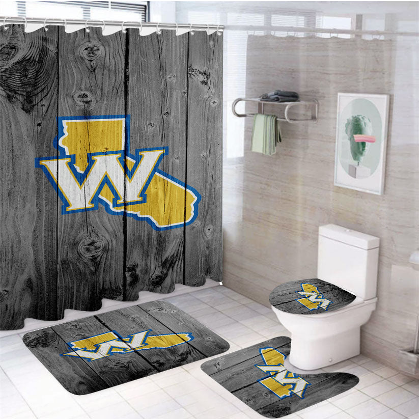 Old Golden State Warriors Logo Dark Wood Wallpaper 4Pcs Bathroom Set Shower Curtain
