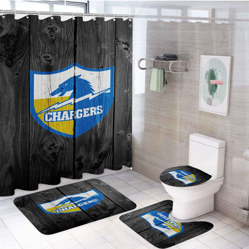 Old Los Angeles Chargers Nfl Logo Dark Wood Wallpaper 4Pcs Bathroom Set Shower Curtain