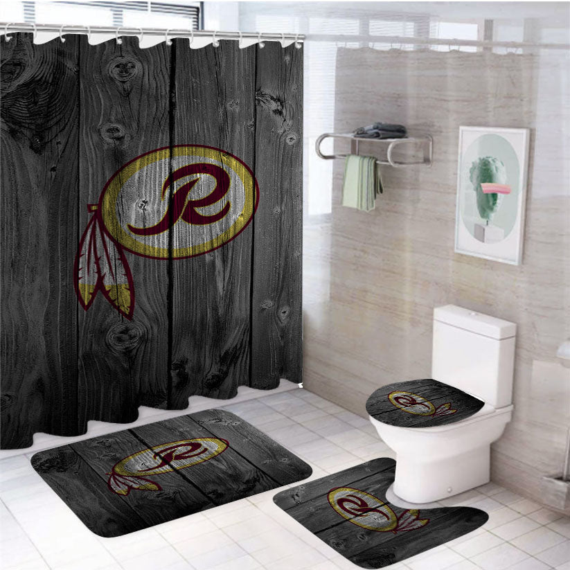 Old Washington Redskin Logo Dark Wood Wallpaper 4Pcs Bathroom Set Shower Curtain