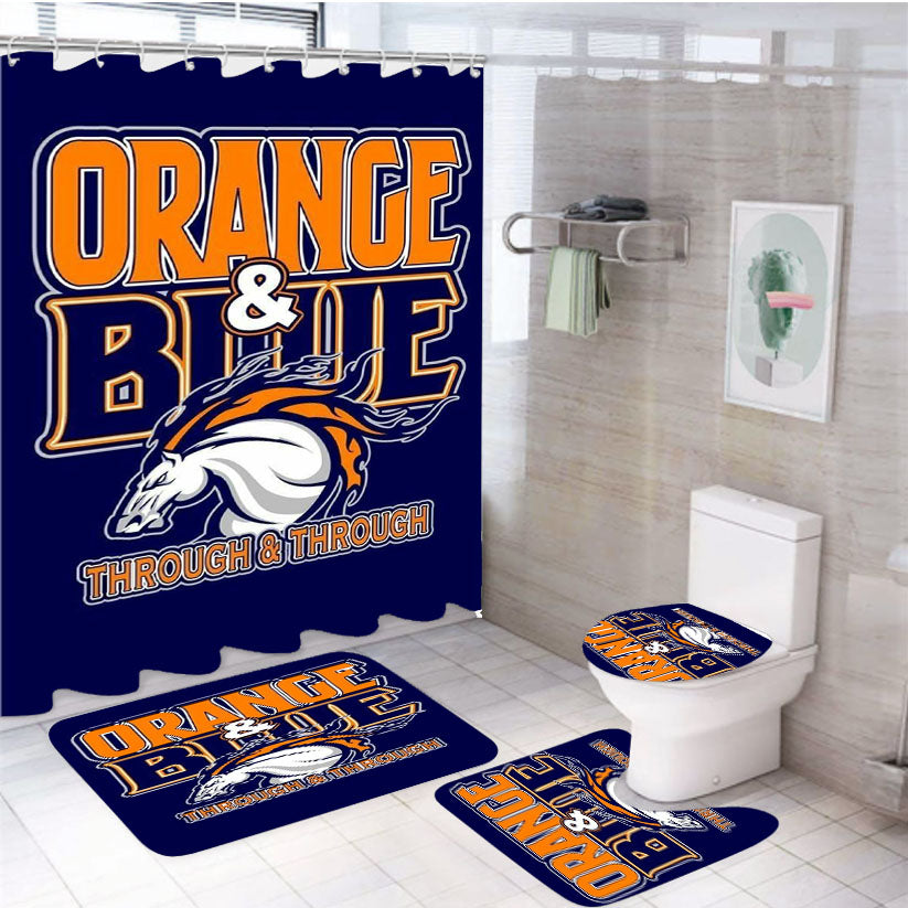 Orange Blue Hockey 4Pcs Bathroom Set Shower Curtain