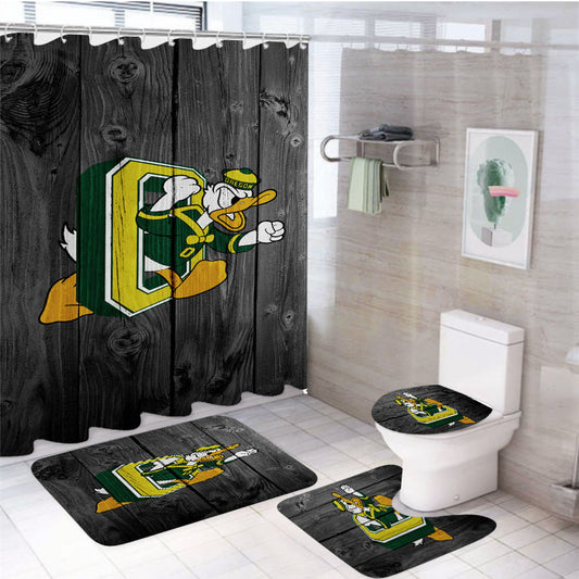 Oregon Ducks University Nfl Logo Dark Wood Wallpaper 4Pcs Bathroom Set Shower Curtain