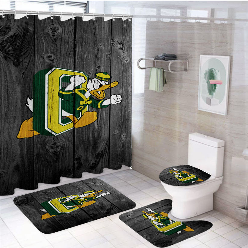 Oregon Ducks University Nfl Logo Dark Wood Wallpaper 2 4Pcs Bathroom Set Shower Curtain