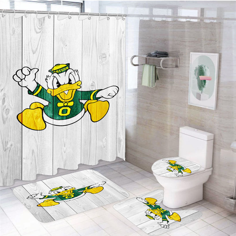 Oregon Ducks University Nfl Logo White3 4Pcs Bathroom Set Shower Curtain