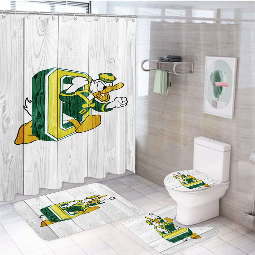 Oregon Ducks University Nfl Logo White Wood Wallpaper 2 4Pcs Bathroom Set Shower Curtain
