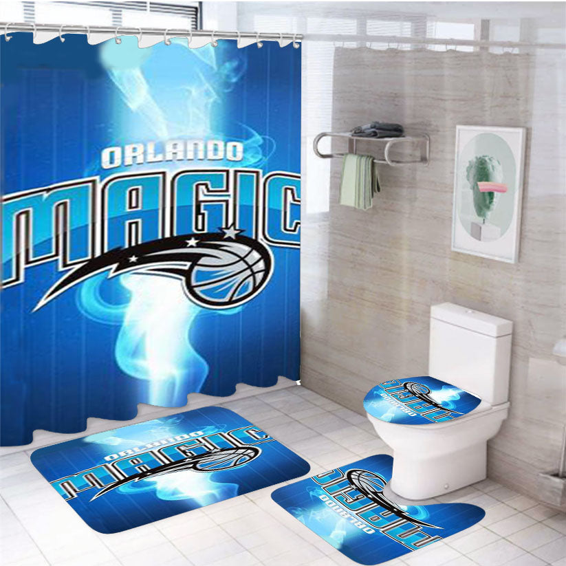 Orlando Magic Basketball Blue Flame 4Pcs Bathroom Set Shower Curtain