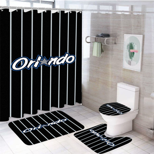 Orlando Magic Logo Stripe 4Pcs Bathroom Set Shower Curtain