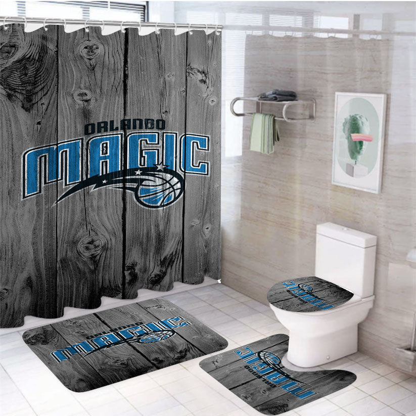 Orlando Magic Nba Logo Dark Wood Wallpaper 4Pcs Bathroom Set Shower Curtain