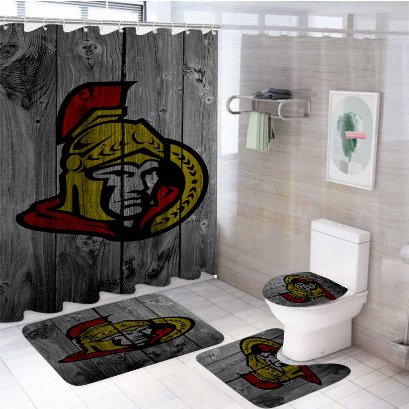 Ottawa Senators Nhl Wood Logo Dark Wood Wallpaper 4Pcs Bathroom Set Shower Curtain