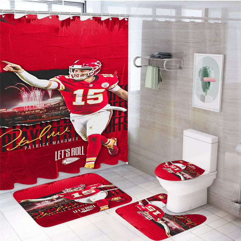 Patrick Mahomes Kansas City Chiefs 4Pcs Bathroom Set Shower Curtain