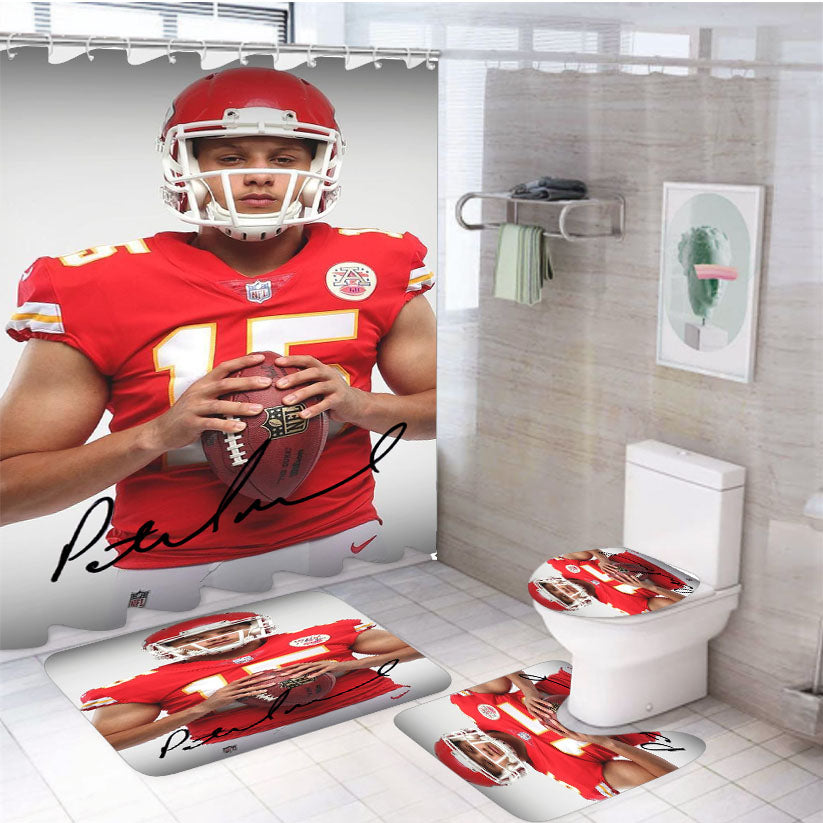 Patrick Mahomes Kansas City Chiefs Signature 4Pcs Bathroom Set Shower Curtain