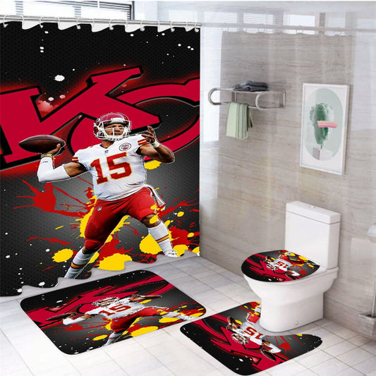Patrick Mahomes Kc Chiefs Nfl 4Pcs Bathroom Set Shower Curtain