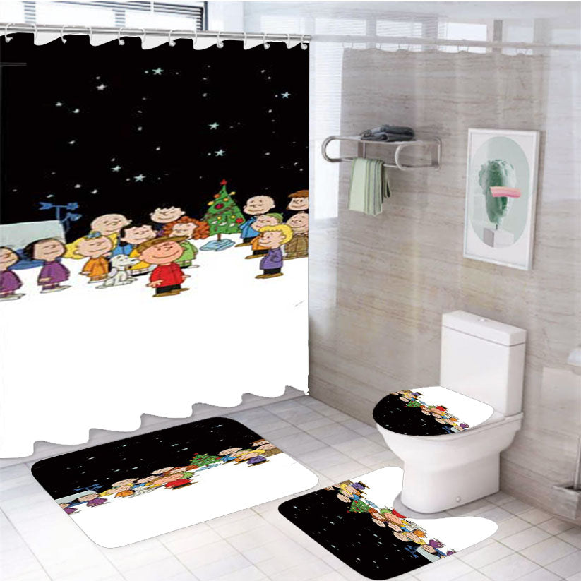 Peanuts Christmas Blk Sky 4Pcs Bathroom Set Shower Curtain
