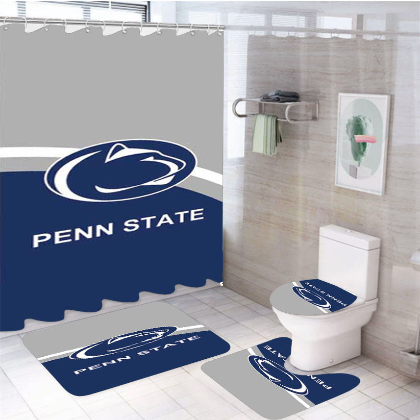 Penn State Blue Grey Circle 4Pcs Bathroom Set Shower Curtain