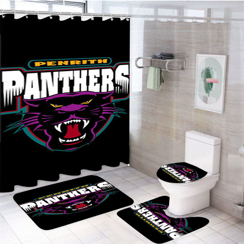 Penrith Panthers Black 4Pcs Bathroom Set Shower Curtain
