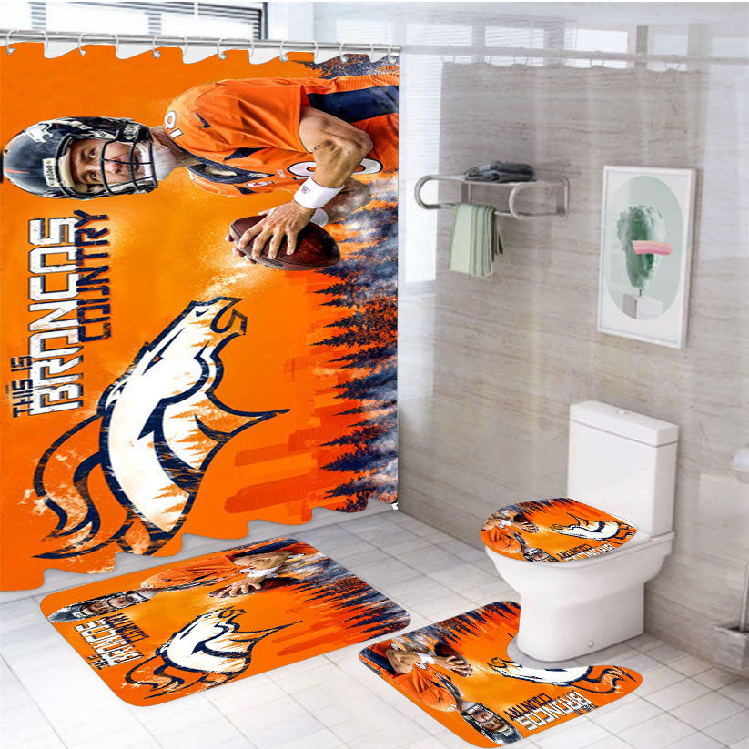Peyton Manning Broncos 4Pcs Bathroom Set Shower Curtain