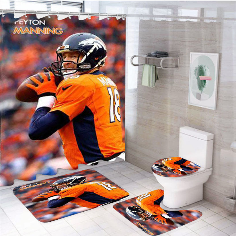 Peyton Manning Denver Broncos 4Pcs Bathroom Set Shower Curtain